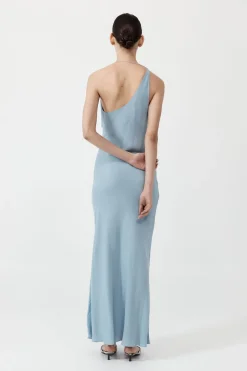 St. Agni Asymm Drape Maxi Dress - Stone Blue