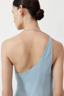 St. Agni Asymm Drape Maxi Dress - Stone Blue