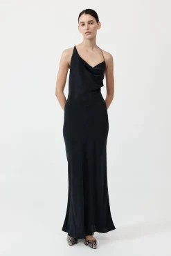 St. Agni Asymm Drape Maxi Dress - Washed Black