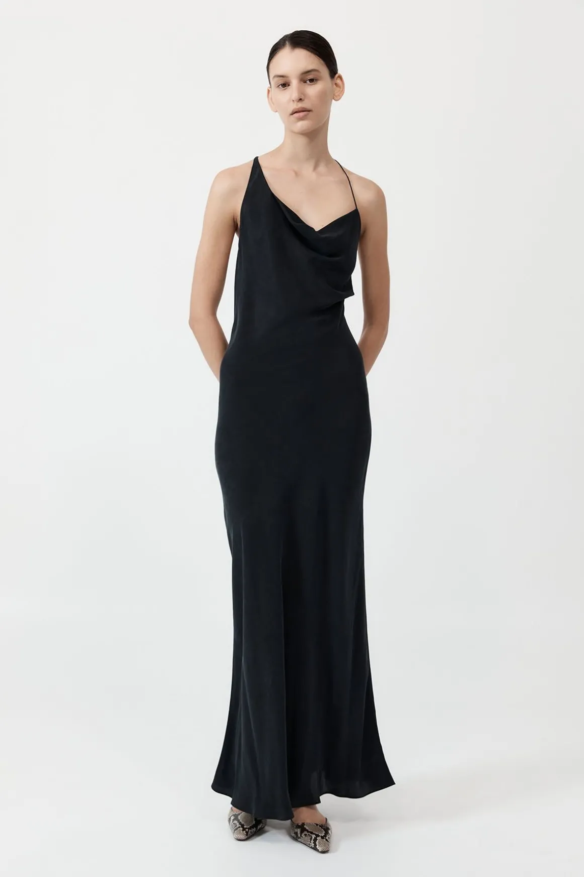 St. Agni Asymm Drape Maxi Dress - Washed Black