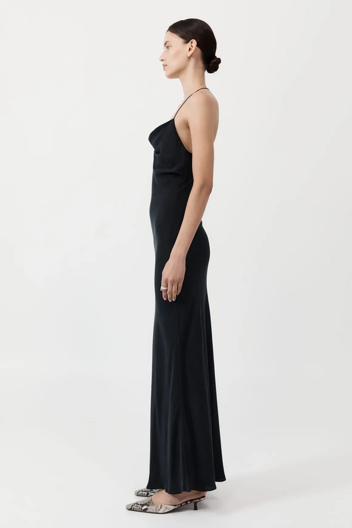 St. Agni Asymm Drape Maxi Dress - Washed Black