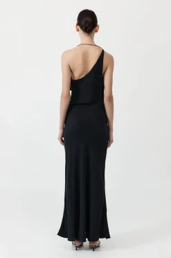 St. Agni Asymm Drape Maxi Dress - Washed Black