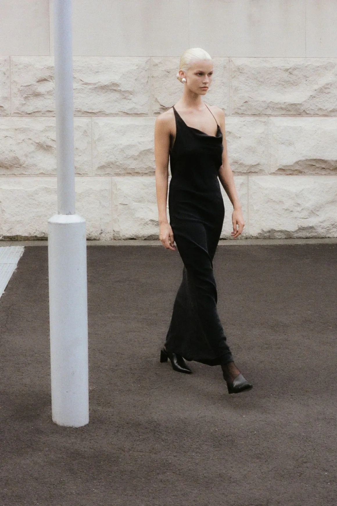 St. Agni Asymm Drape Maxi Dress - Washed Black