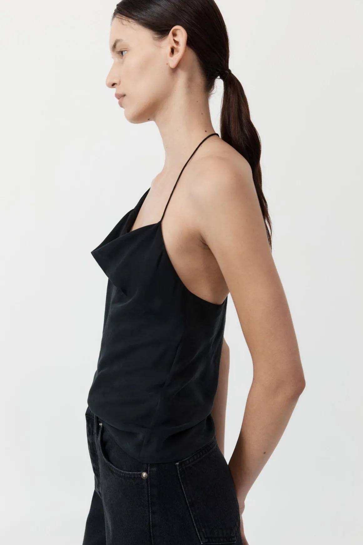 St. Agni Asymm Drape Top - Washed Black