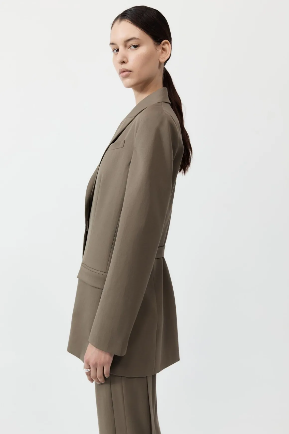 St. Agni Belt Detail Blazer - Kelp