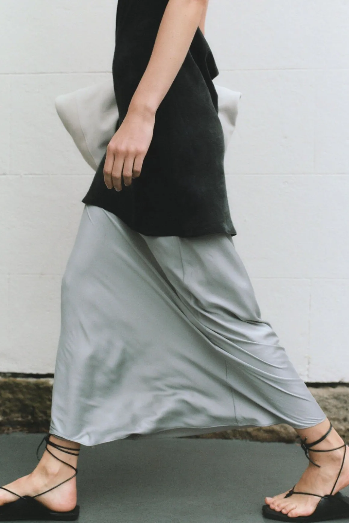 St. Agni Bias Slip Skirt - Silver