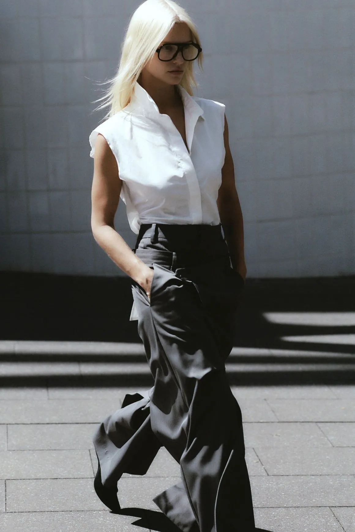 St. Agni Cotton Belted Sleeveless Shirt - White