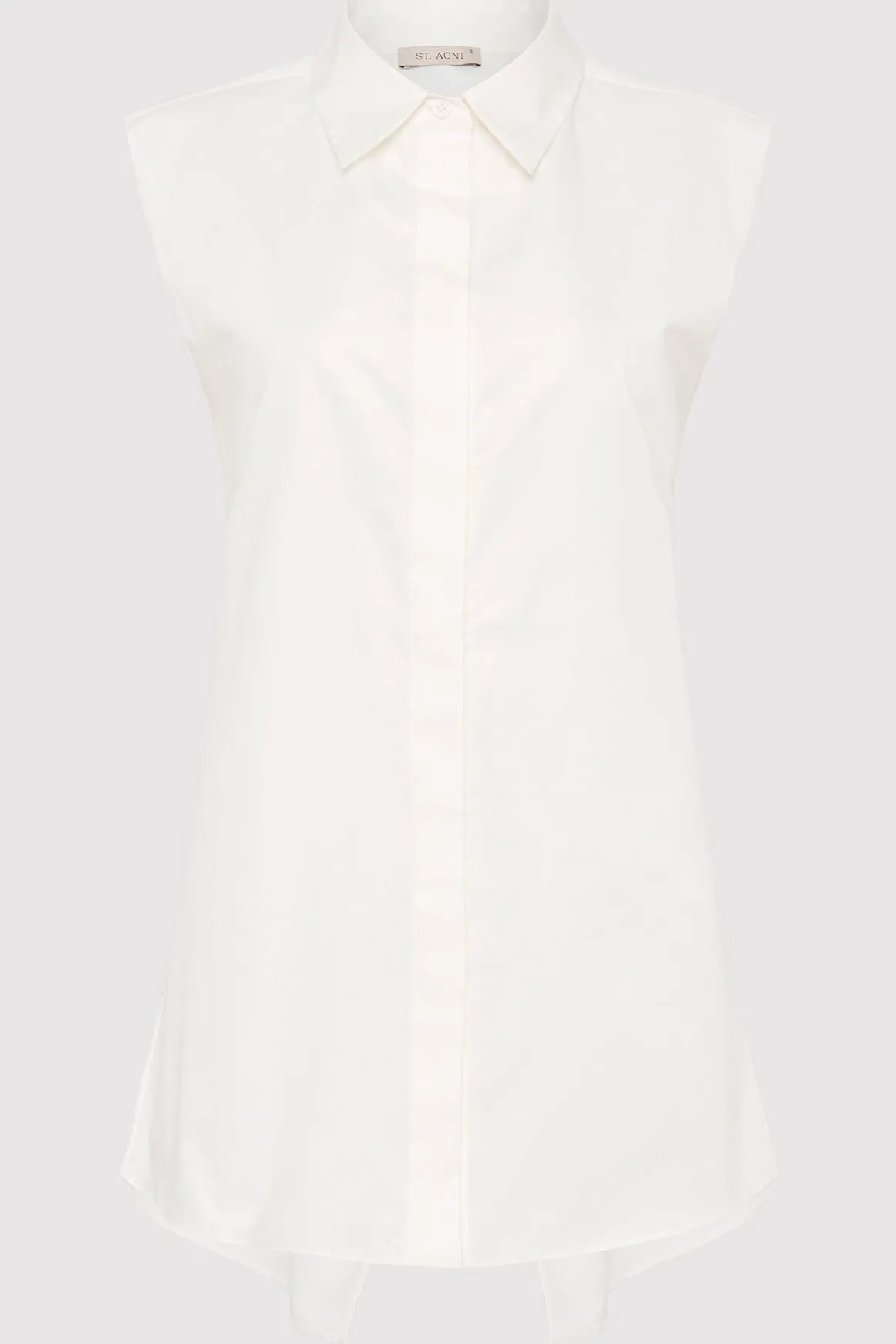 St. Agni Cotton Belted Sleeveless Shirt - White