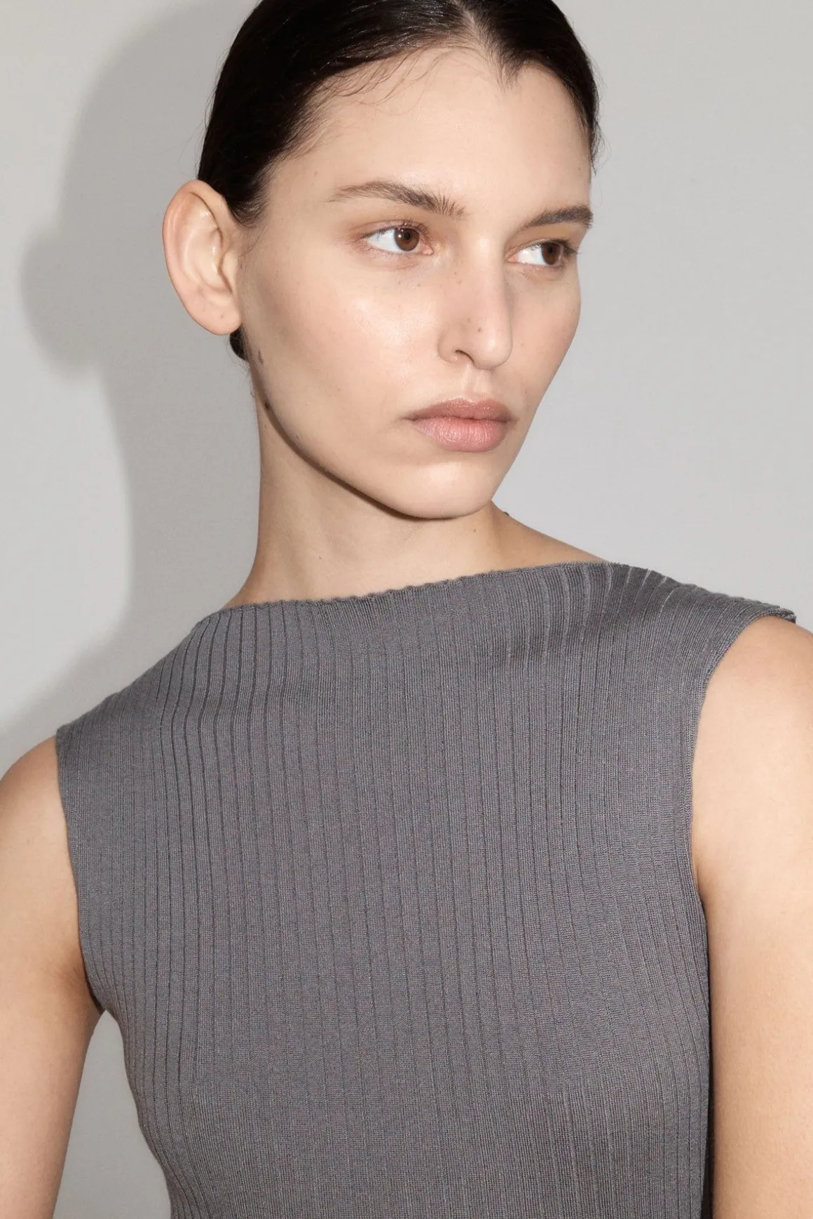 St. Agni Cut Away Knit Dress - Stone Grey