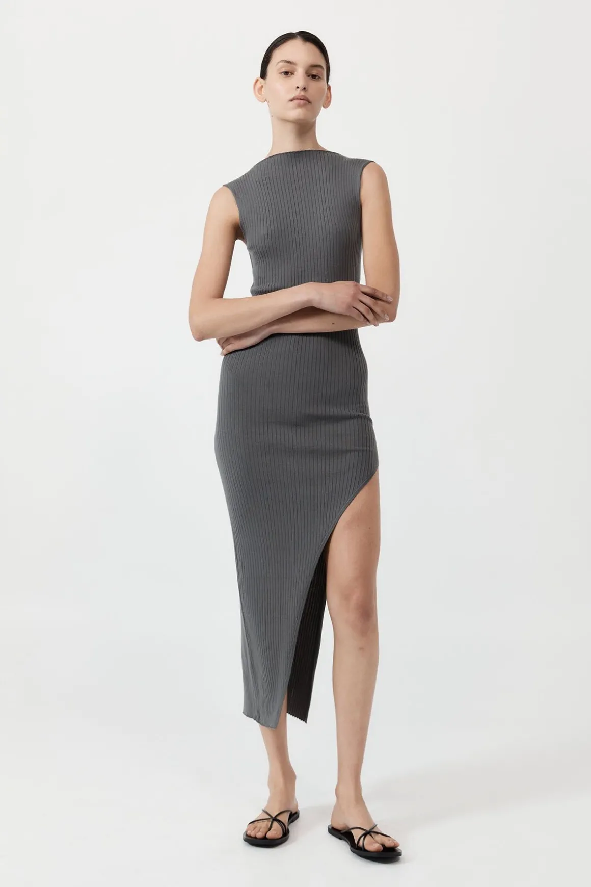 St. Agni Cut Away Knit Dress - Stone Grey
