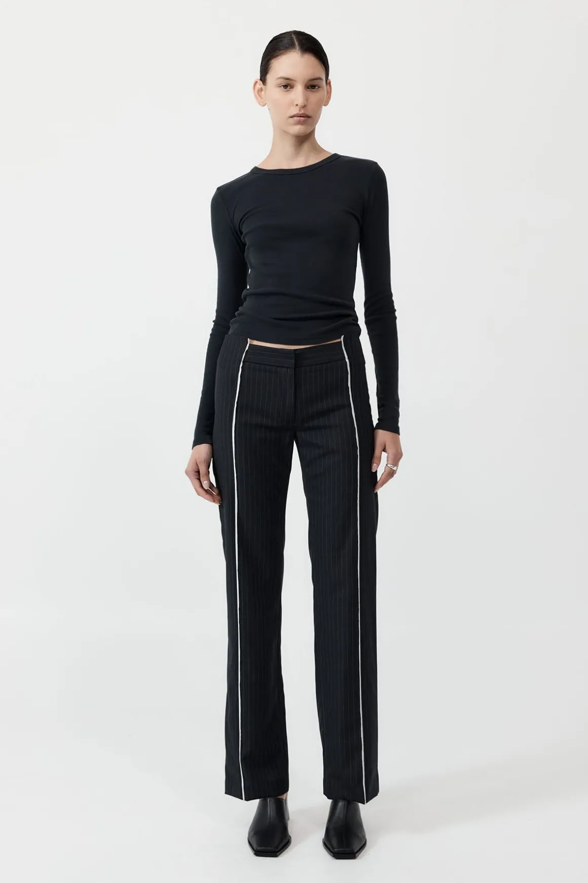 St. Agni Deconstructed Pinstripe Trousers - Black