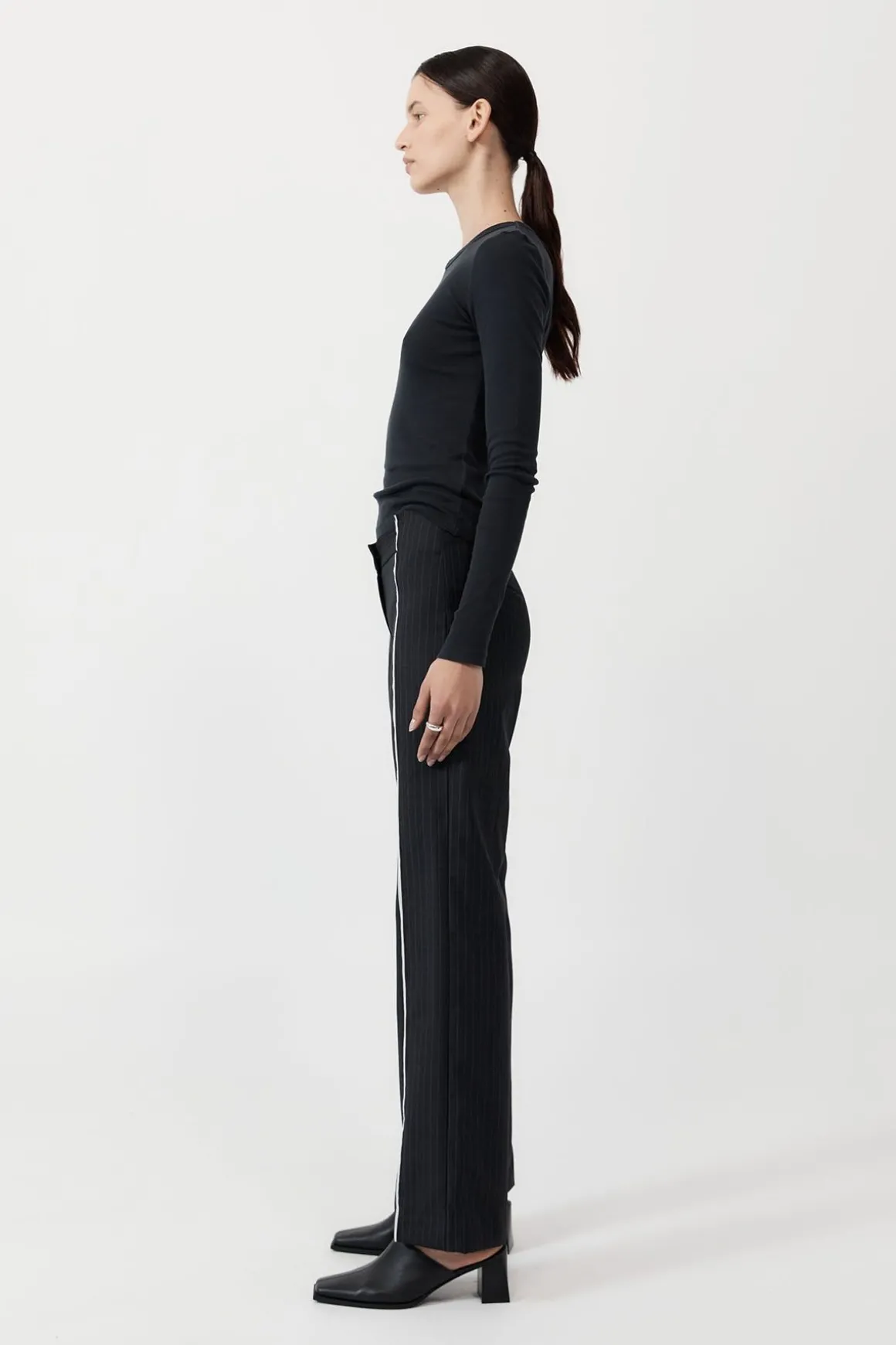 St. Agni Deconstructed Pinstripe Trousers - Black