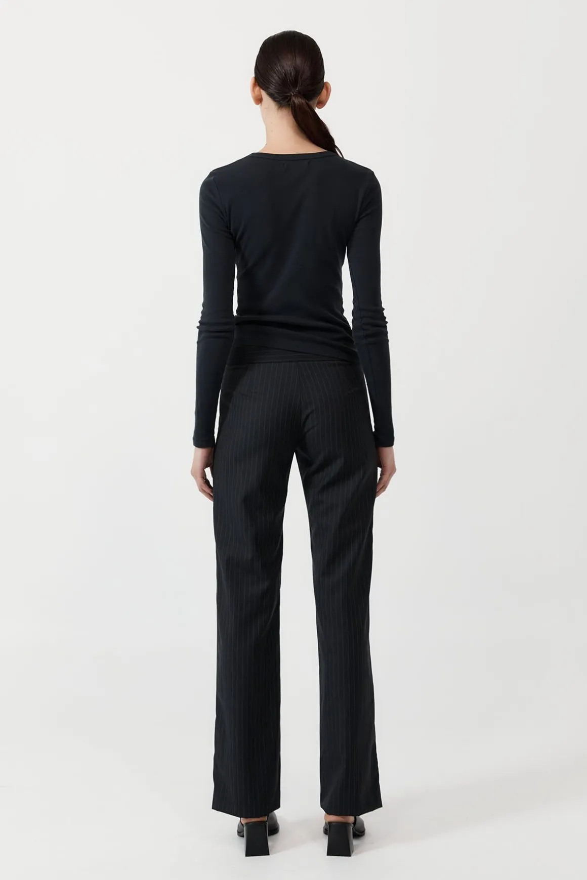 St. Agni Deconstructed Pinstripe Trousers - Black