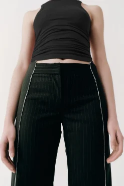 St. Agni Deconstructed Pinstripe Trousers - Black