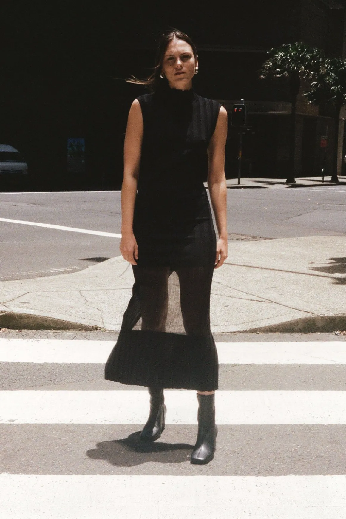 St. Agni Fine Pleat Knit Dress - Black