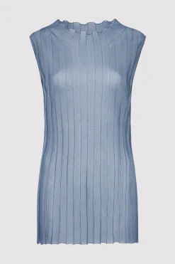 St. Agni Fine Pleat Knit Top - Steel Blue
