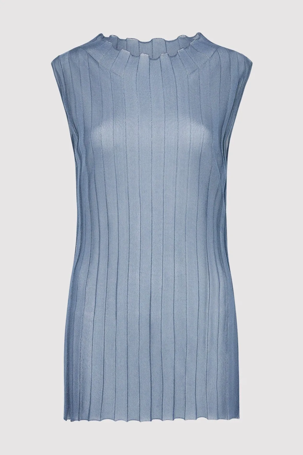 St. Agni Fine Pleat Knit Top - Steel Blue