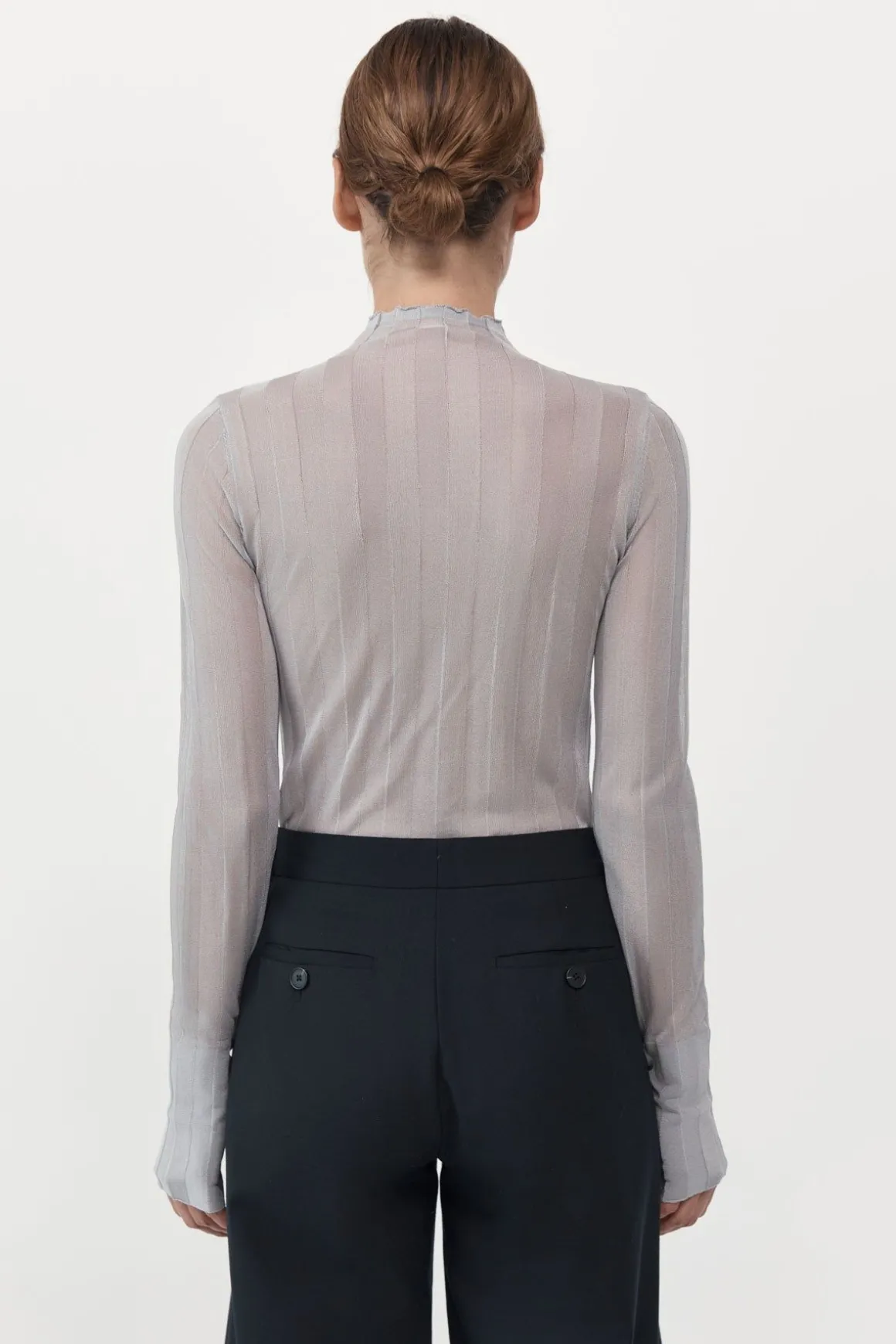 St. Agni Fine Pleat Long Sleeve Top - Silver