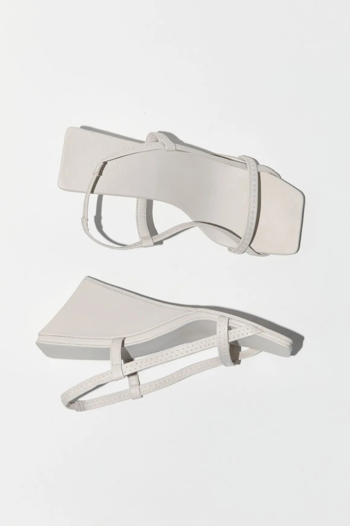 St. Agni Fine Strap Sling Back Wedge - Cool White