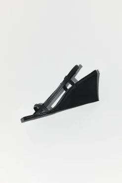 St. Agni Fine Strap Sling Back Wedge - Black