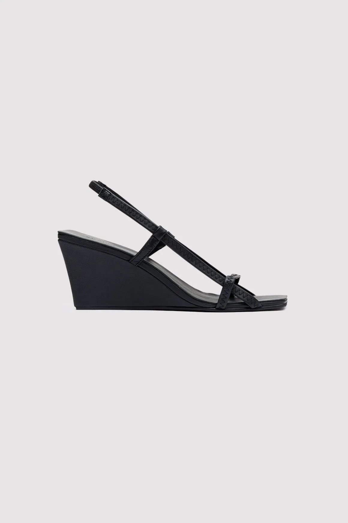 St. Agni Fine Strap Sling Back Wedge - Black