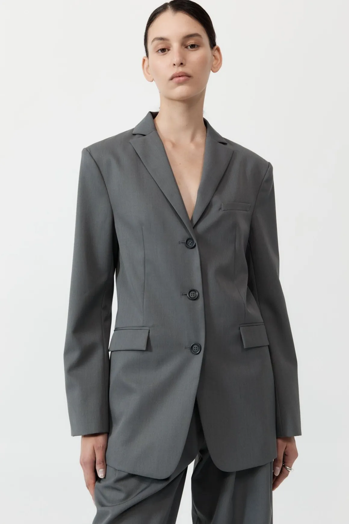 St. Agni Homme Belted Blazer - Pewter Grey