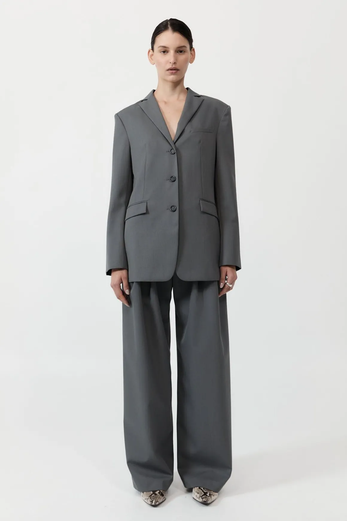St. Agni Homme Belted Blazer - Pewter Grey