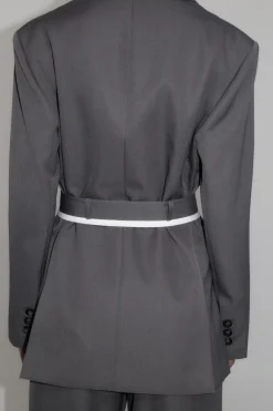 St. Agni Homme Belted Blazer - Pewter Grey