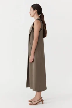 St. Agni Layered Wool Trench - Kelp