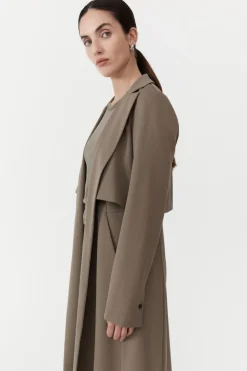 St. Agni Layered Wool Trench - Kelp