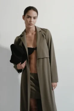 St. Agni Layered Wool Trench - Kelp