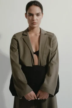 St. Agni Layered Wool Trench - Kelp