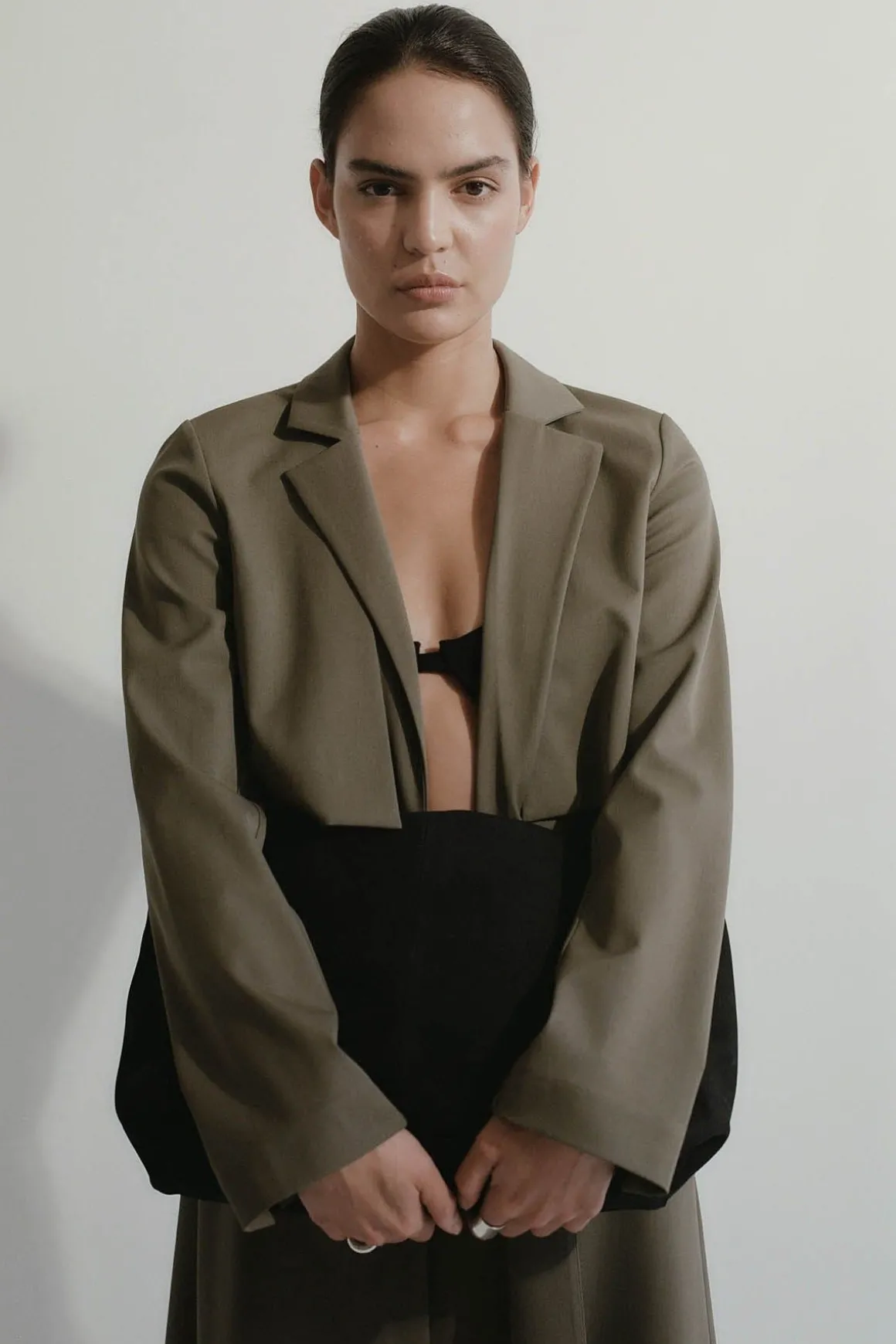 St. Agni Layered Wool Trench - Kelp