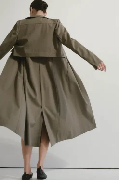 St. Agni Layered Wool Trench - Kelp
