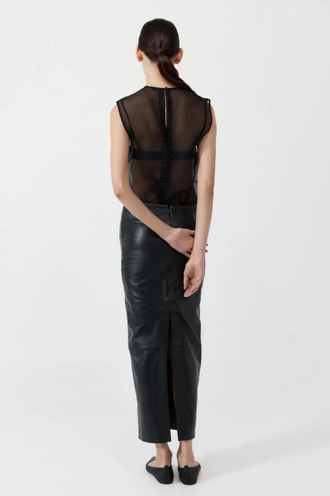 St. Agni Leather Column Skirt - Black