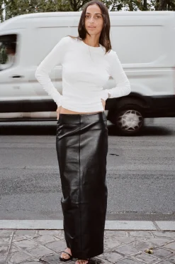 St. Agni Leather Column Skirt - Black