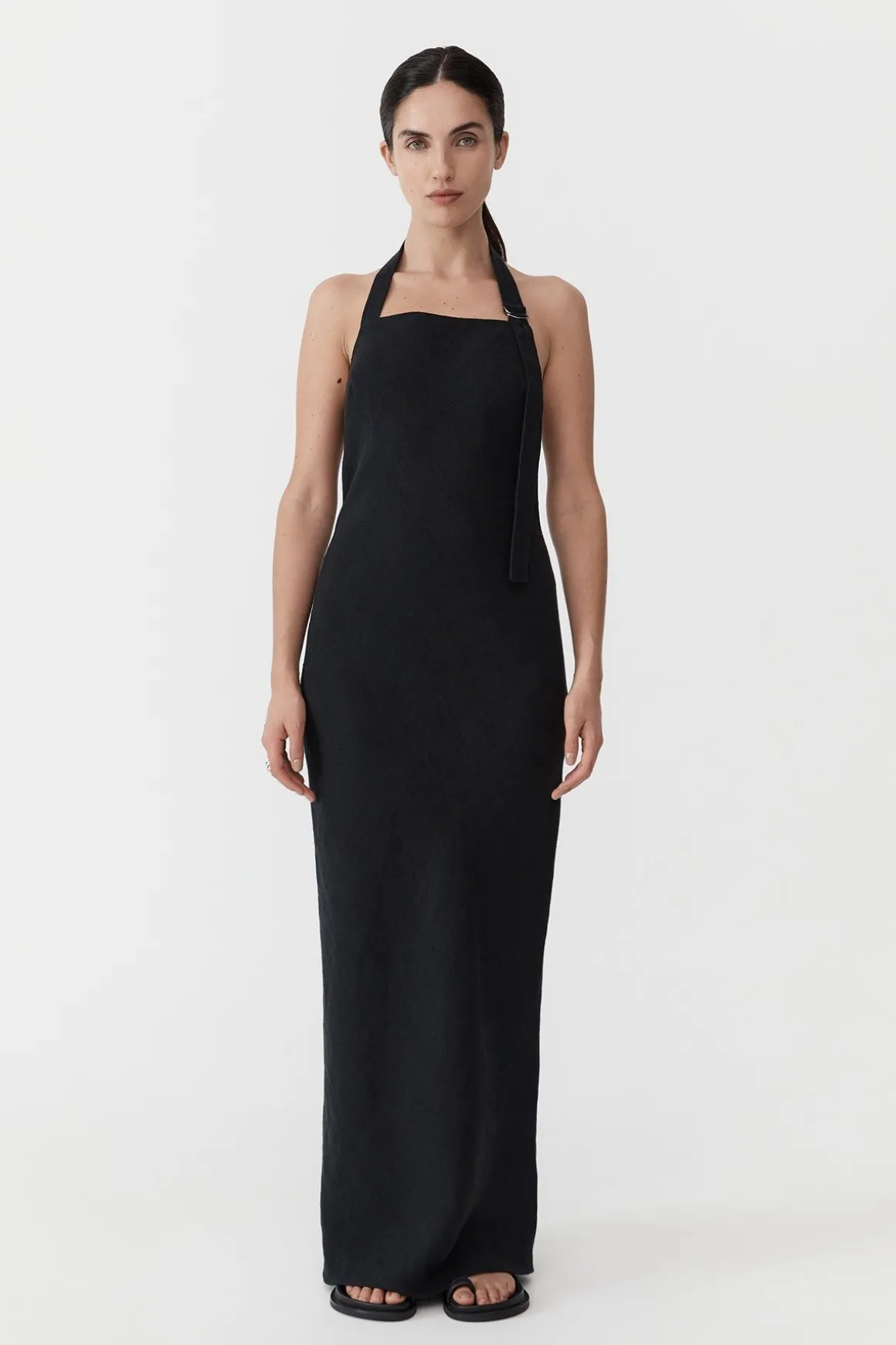 St. Agni Linen Bias Maxi Dress - Black