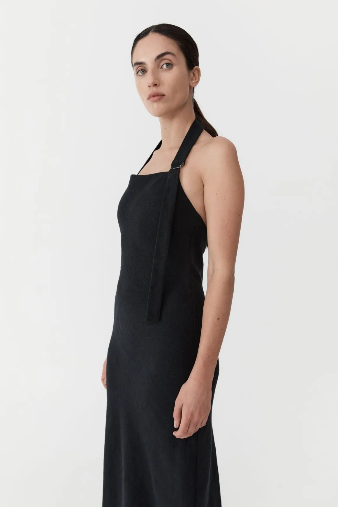 St. Agni Linen Bias Maxi Dress - Black