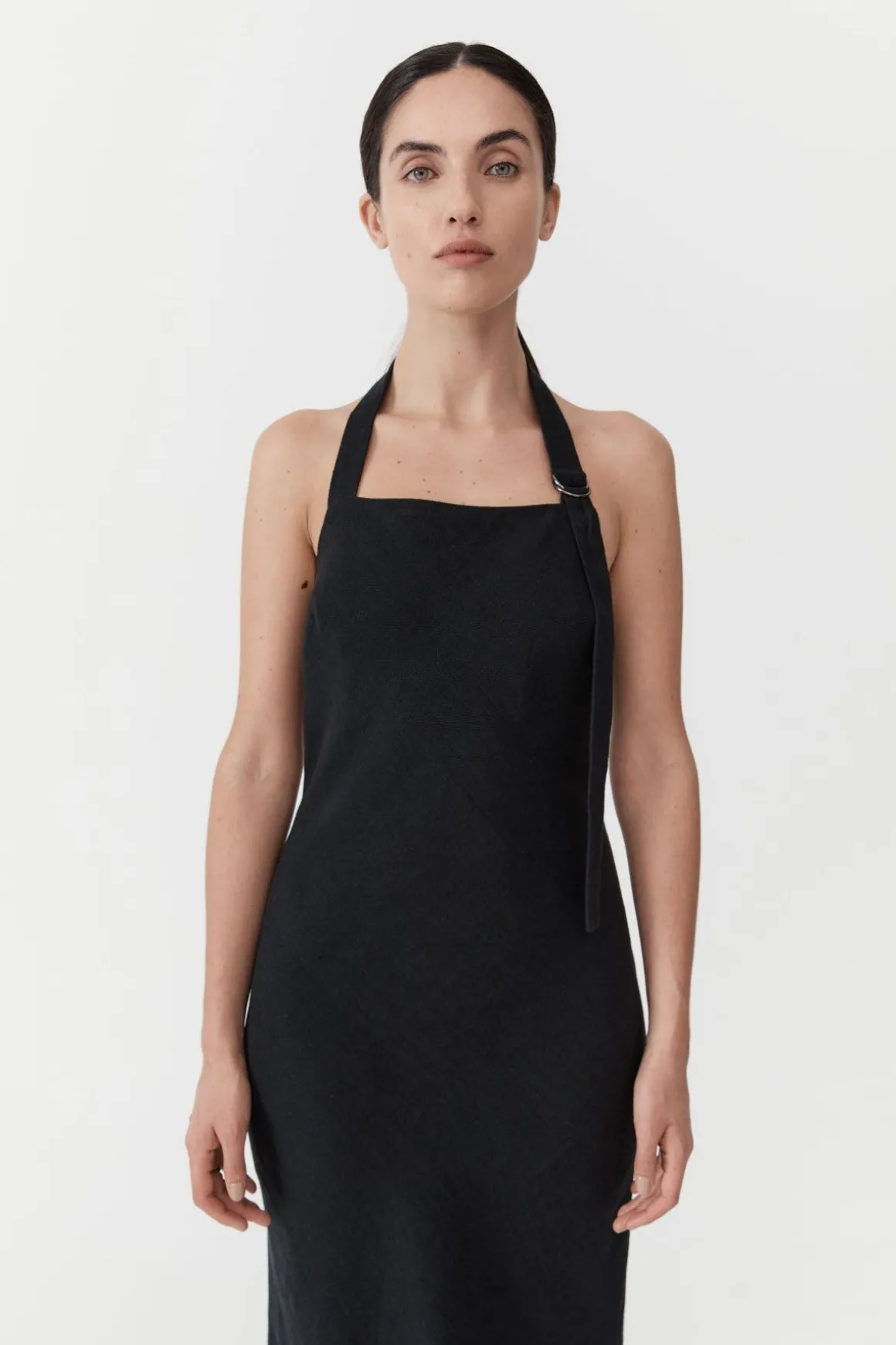 St. Agni Linen Bias Maxi Dress - Black
