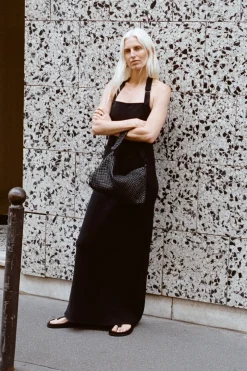 St. Agni Linen Bias Maxi Dress - Black