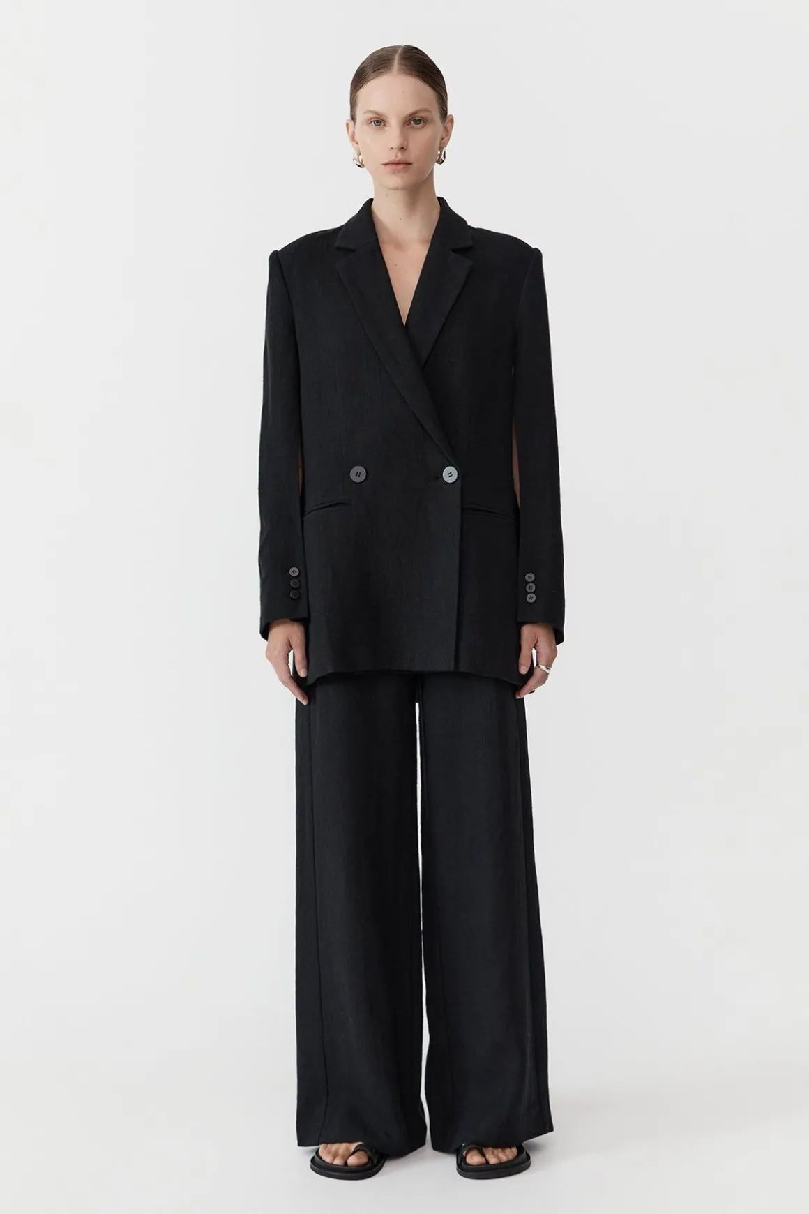 St. Agni Linen Split Sleeve Blazer - Black