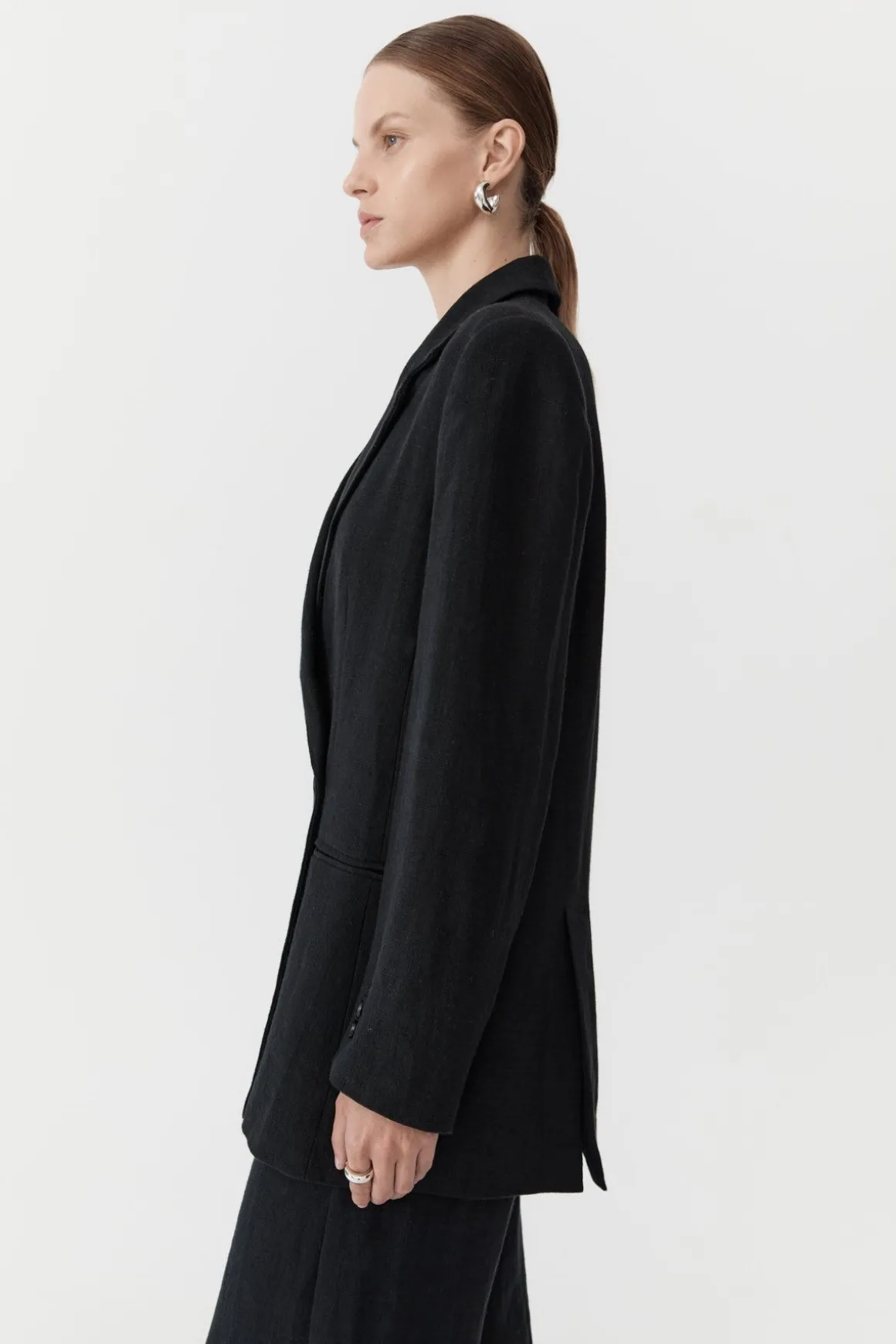 St. Agni Linen Split Sleeve Blazer - Black