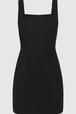St. Agni Linen Square Neck Mini Dress - Black