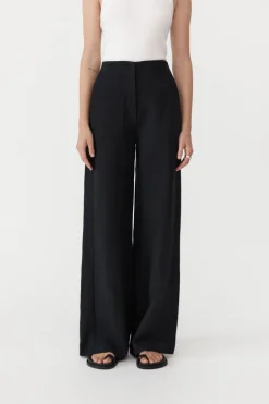 St. Agni Linen Wide Leg Pants - Black