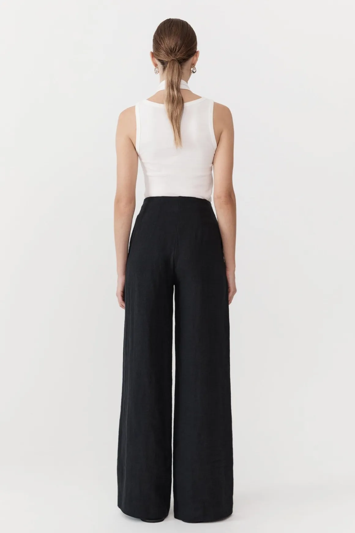 St. Agni Linen Wide Leg Pants - Black