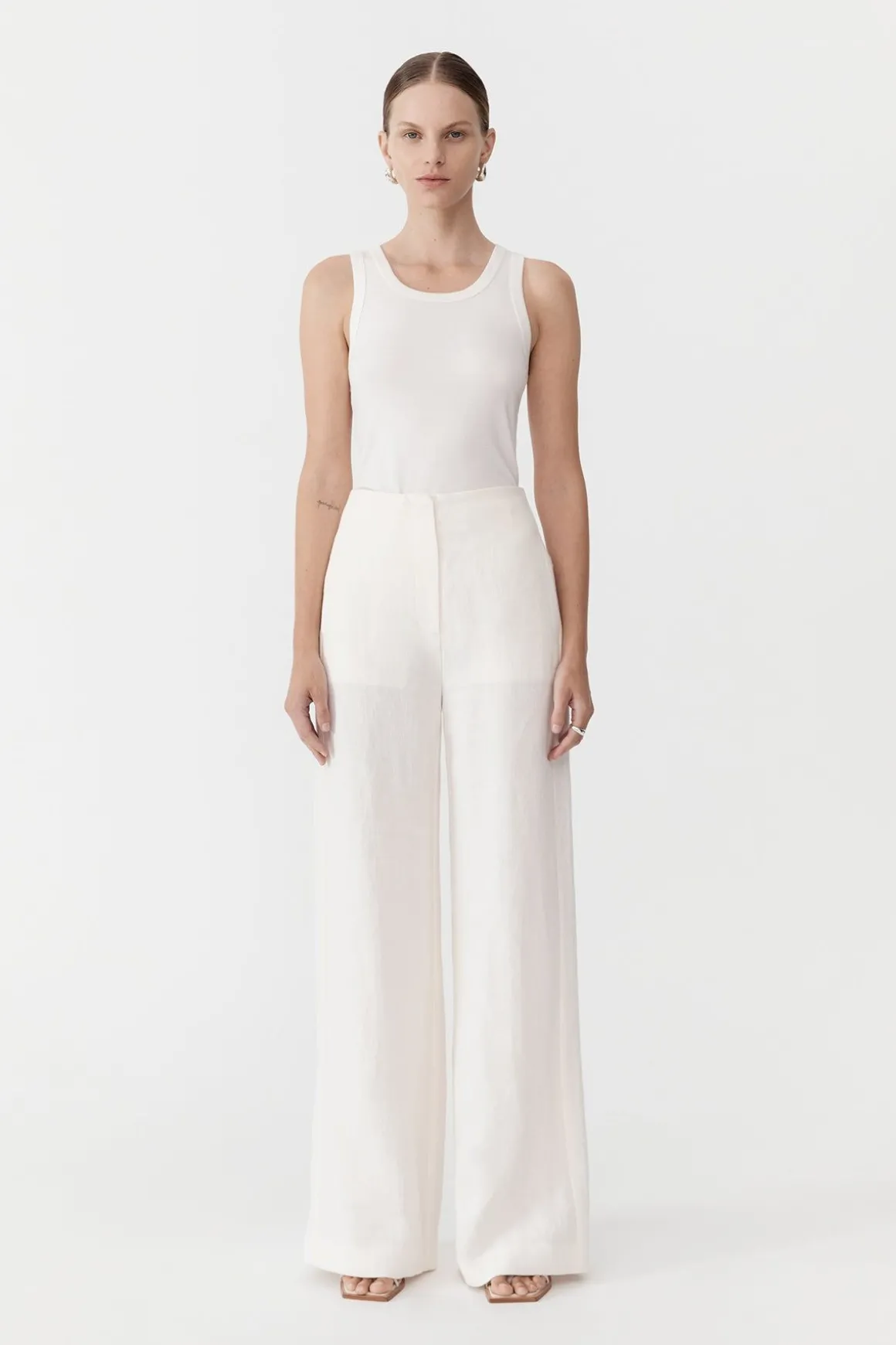 St. Agni Linen Wide Leg Pants - Ivory