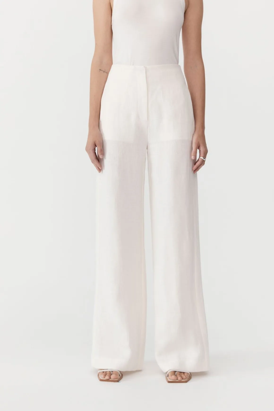 St. Agni Linen Wide Leg Pants - Ivory