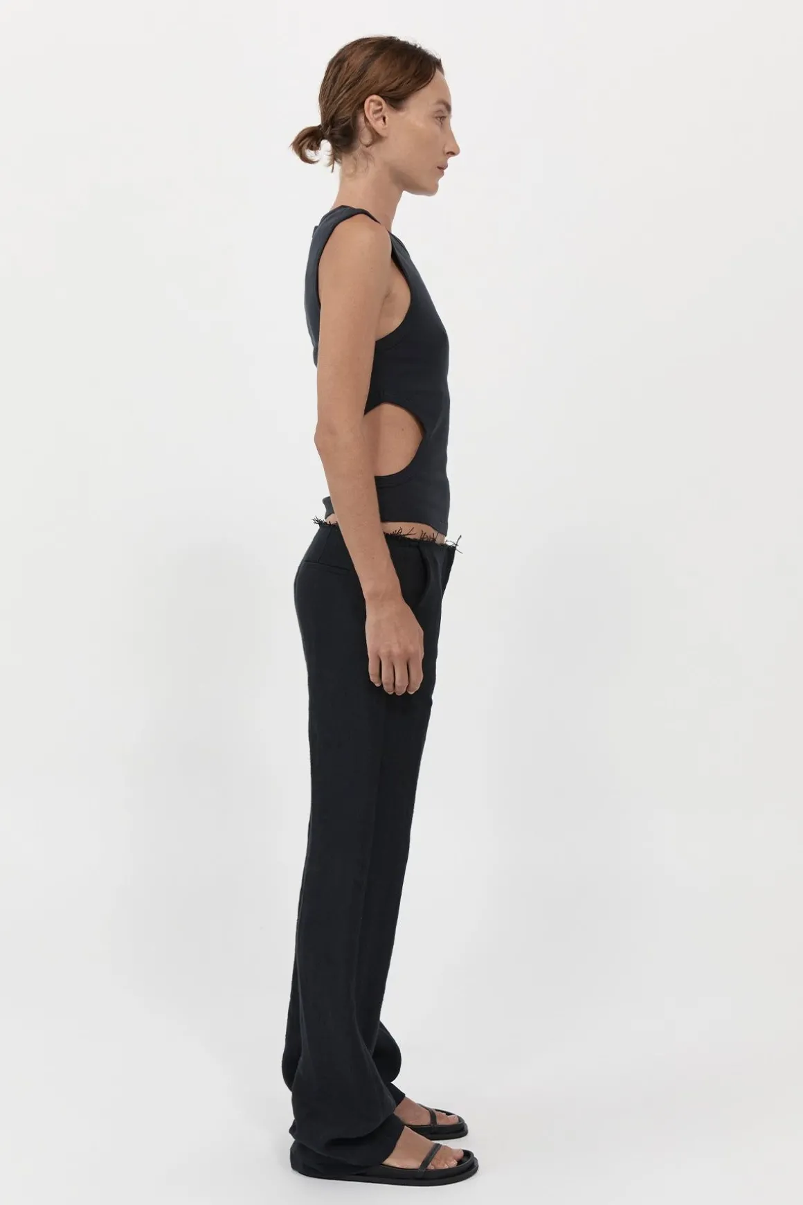 St. Agni Low Waist Raw Edge Pants - Black