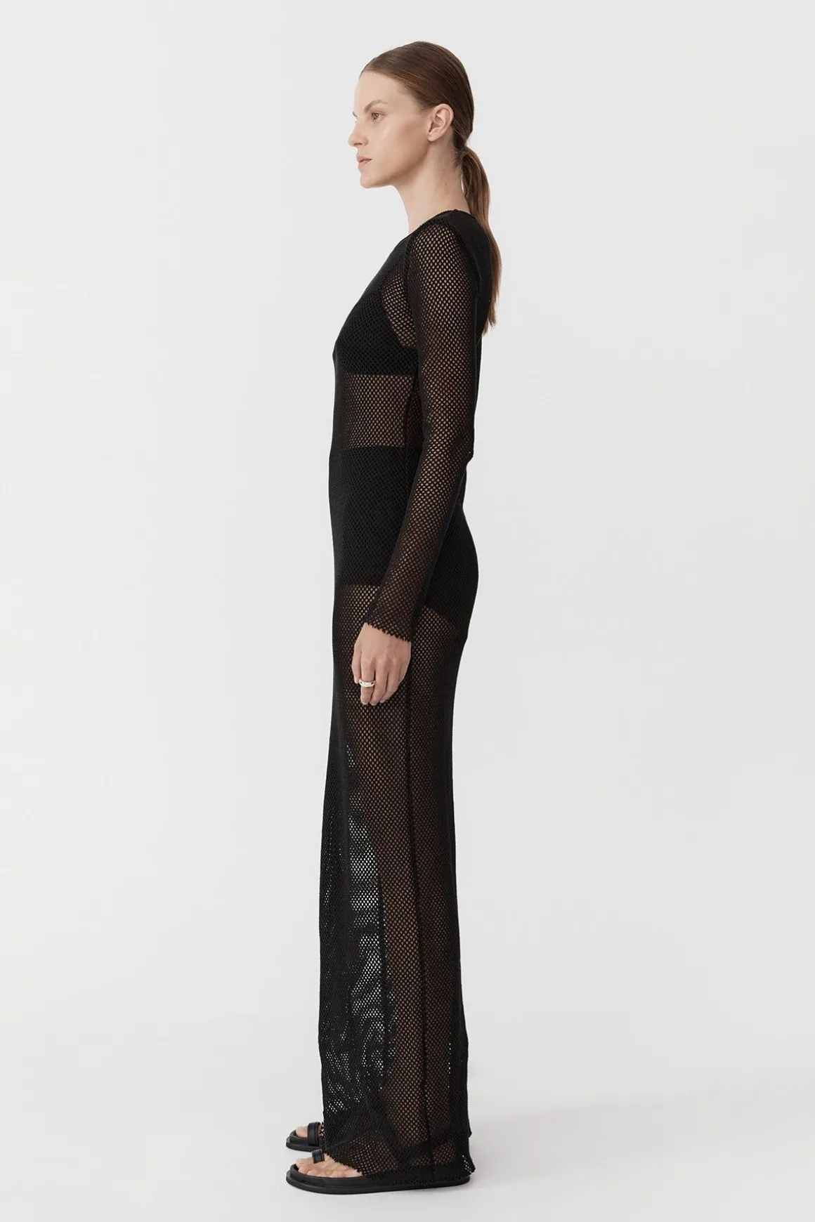 St. Agni Mesh Long Sleeve Dress - Black