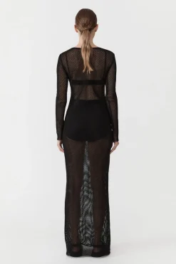 St. Agni Mesh Long Sleeve Dress - Black